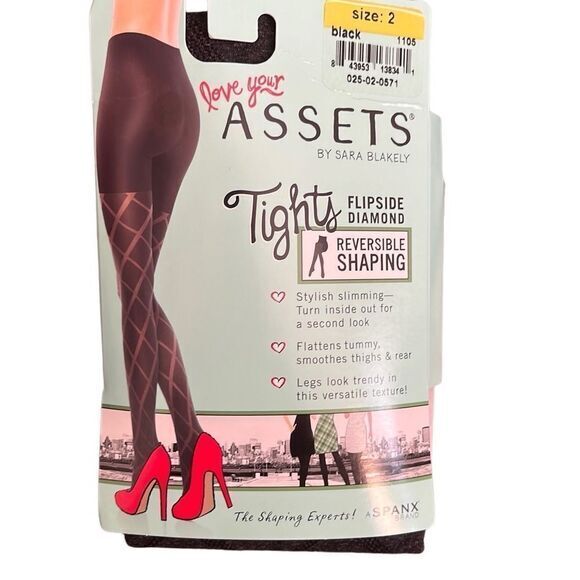 Love Your Assets Tights Sz 2 5’1”-5’11” 125-155 Reversible Diamond Black Shaping - Picture 5 of 5